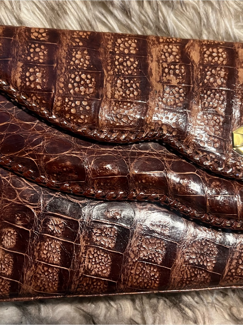 Vintage Brown ALLIGATOR Leather Clutch and Wristlet(2) Set (1 missing strap) - Picture 7 of 14